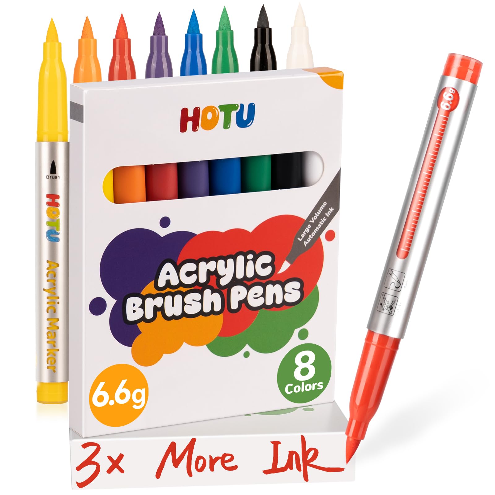 HOTU Pennarelli acrilici 8 colori per vetro, carta, tessuto, legno e libri da colorare - Pennarelli a grande capacità (6,6 g ciascuno) - Kit di forniture per arte e fai da te - Ottima idea regalo
