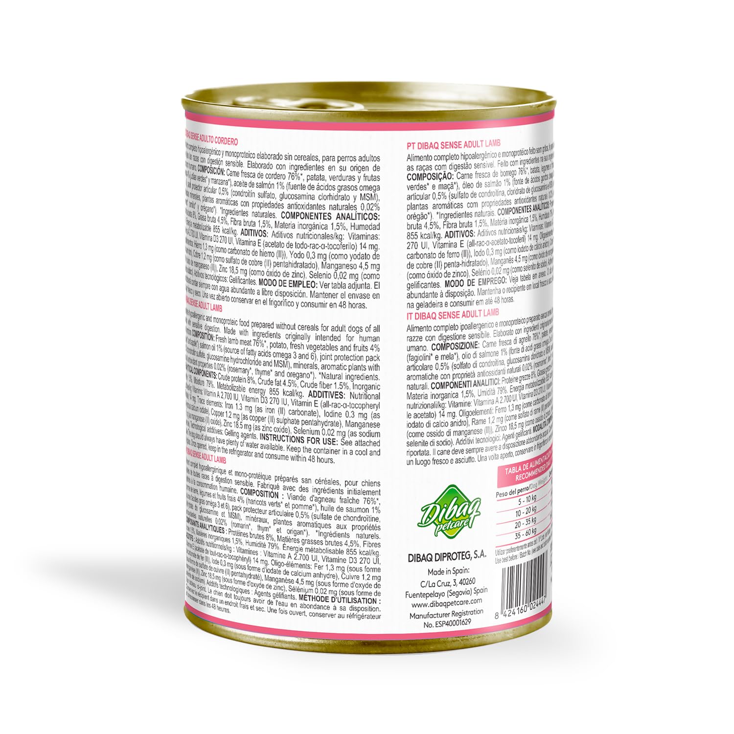 Dibaq Sense Grain Free Cordero, 12 uds x 380 gr