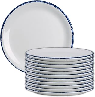 Steelite International Melamine Dinner Plate, Heavy Duty Unbreakable Grade, Blue Dapple Coupe 10" Round, Vintage Rustic Farmhouse Use, Set of 12, White