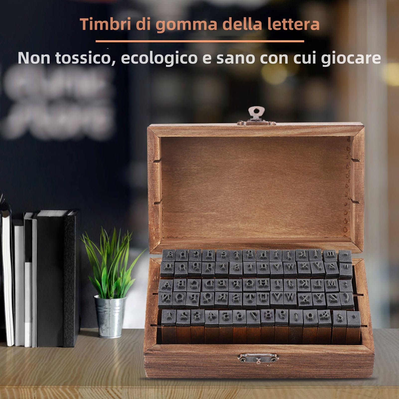 Set di Timbri Decorativi in Legno con Numeri e Lettere – Con Scatola per il Ripostiglio, Ideale per Cartoline, Disegni e Lavoretti con l'Argilla, Perfetto per Bambini