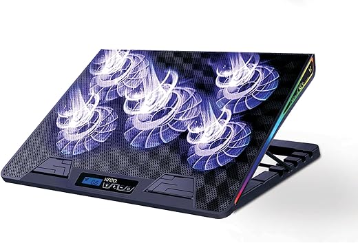 Kreo Tundra 5 Fans RGB Laptop Cooling Pad with Dual USB Port, 5 Adjustable Height Angles with LCD Display and 10 RGB Modes for Gaming Laptop,…