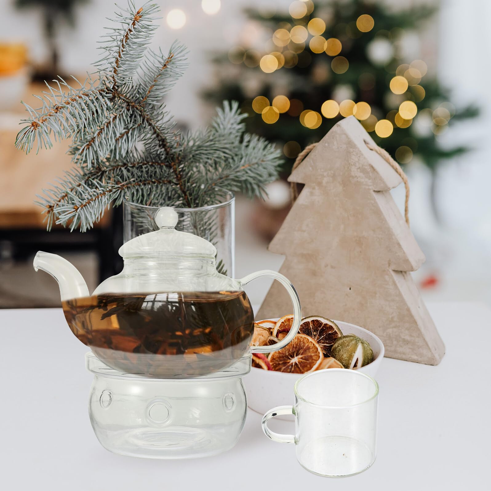 Baluue Teekanne aus Glas mit Teesiebkännchen und Kerzenhalter Hitzebeständig Elegante Teekanne für Aromatische Teezubereitung