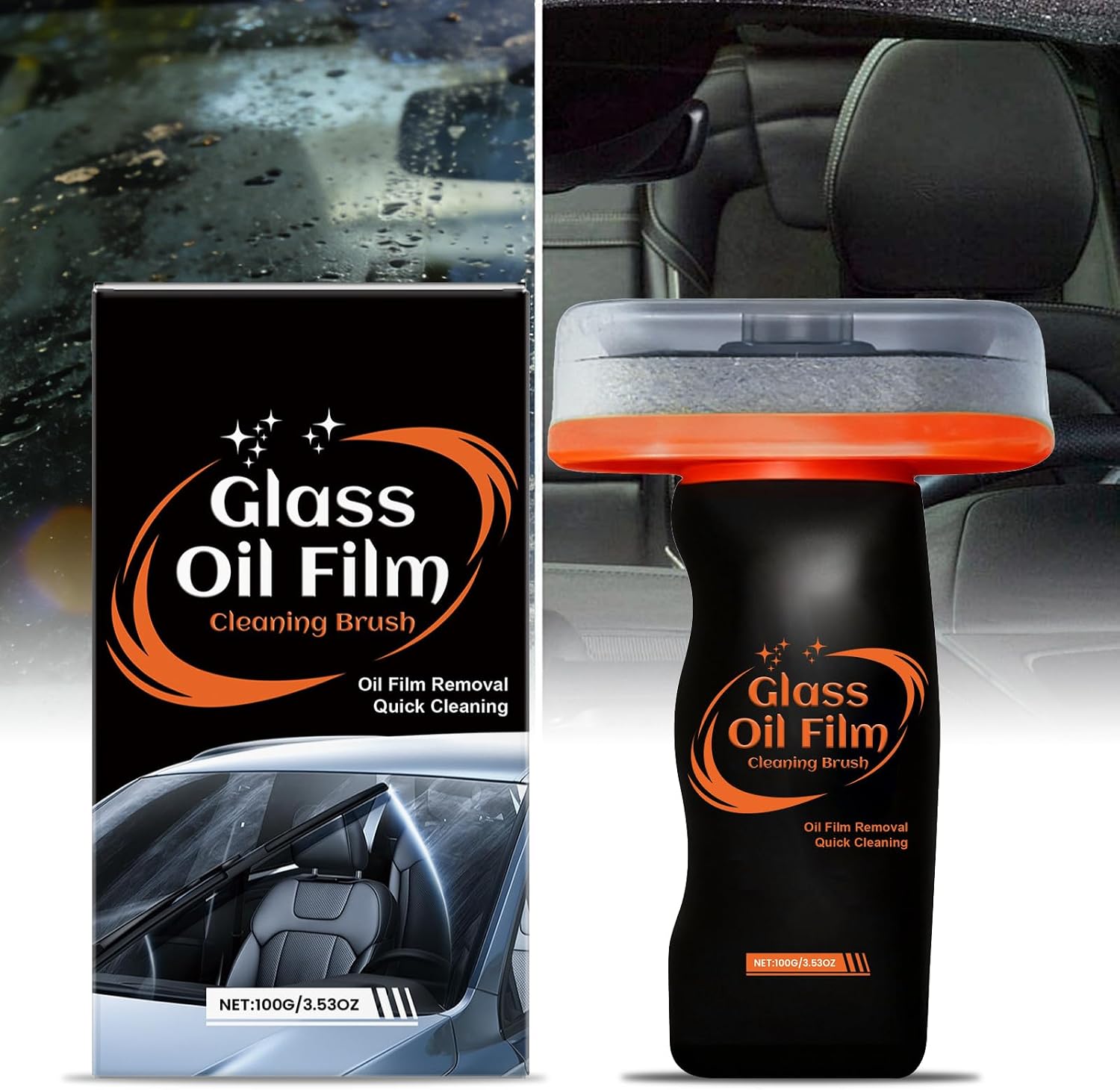 Automotive Oil Film Cleaning Brush for Car Window, Glass Emulsion Cleaner, 100ml Handheld Oil Film Remover, Removes Smudges Water Spots, Clear Vision Glass Cleaner for Rain & Fog Driving (1PC)