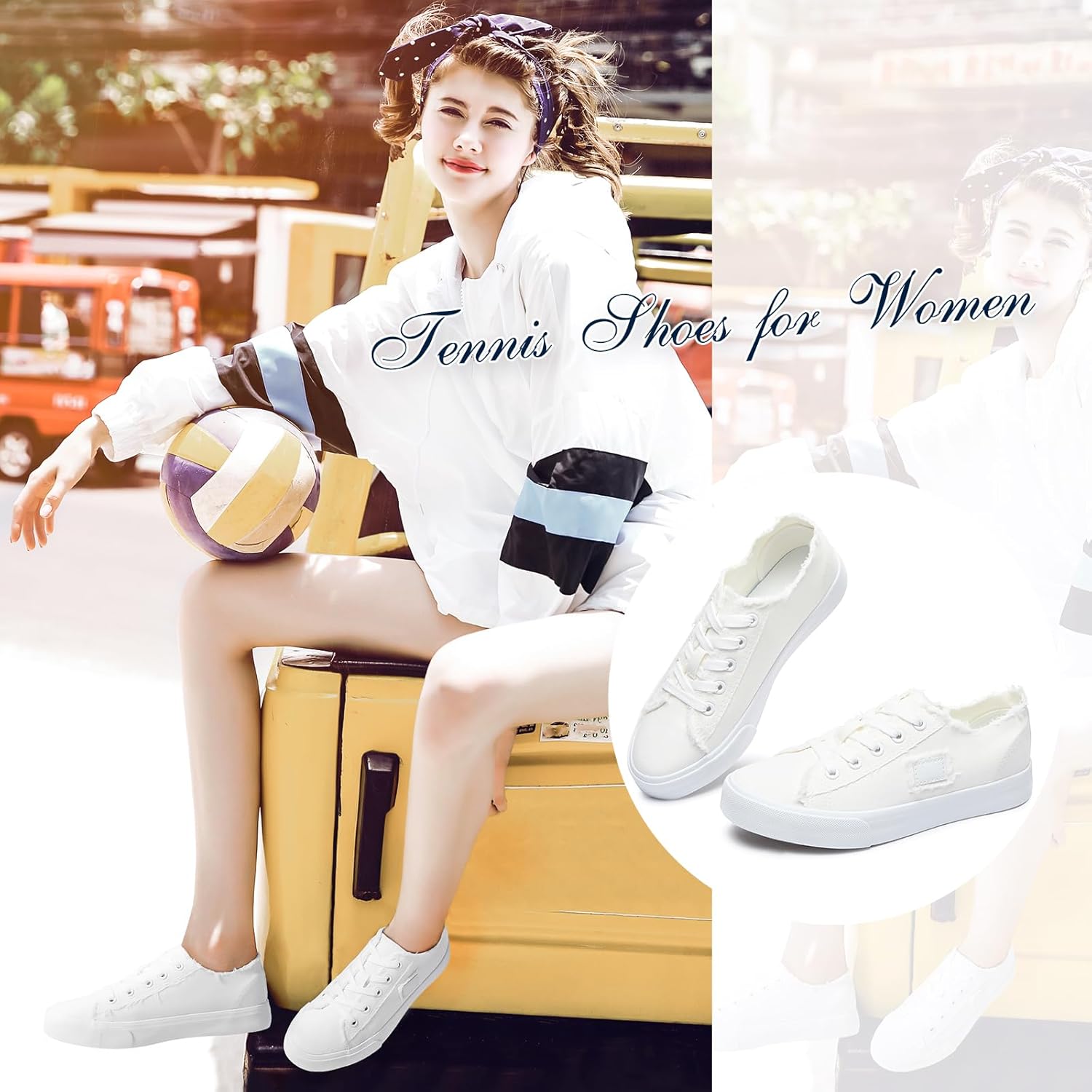 BENPAO Women's White Canvas Shoes Black Canvas Fashion Sneakers for Women Comfortable Casual Tennis Shoes Low Top Walking Shoes - Image 4