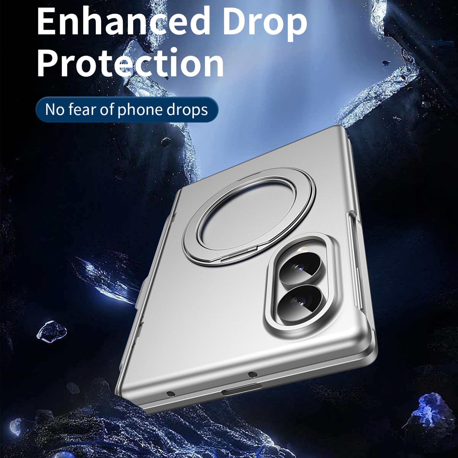 Cover Per Samsung Galaxy Z Fold 8 Anello Porta-Penna Cerniera | Cover con anello magnetico e porta-penna. Guscio cerniera antigraffio con protezione fotocamera e schermo(Silver)