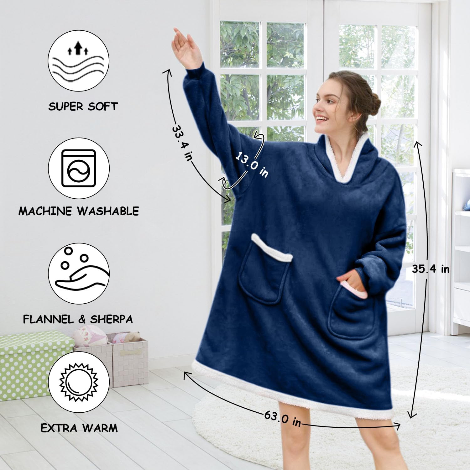 OLAOLA Sweat à Capuche Couverture Oversize Pour Enfants – Pull Plaid Sherpa Ultra Doux Et Chaud Avec Manches, Poches Et Capuche, Idéal Filles Et Garçons