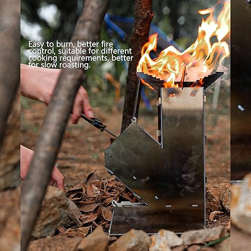 Miniatura 5 de Estufa de cohete para mochileros, estufa portátil de cohete de acero inoxidable para mochileros, mini estufa de leña desmontable duradera y