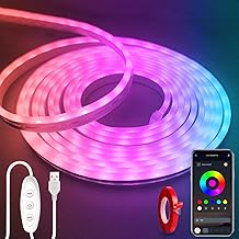 Neon Rope Light，10ft RGB LED Strip Lights with App Control,5V Music Sync Color Changing Rope Lights,IP65 Waterproof Neon LED Rope Light for Bedroom,Living Room，Cabinet，Gaming,and Party Decor