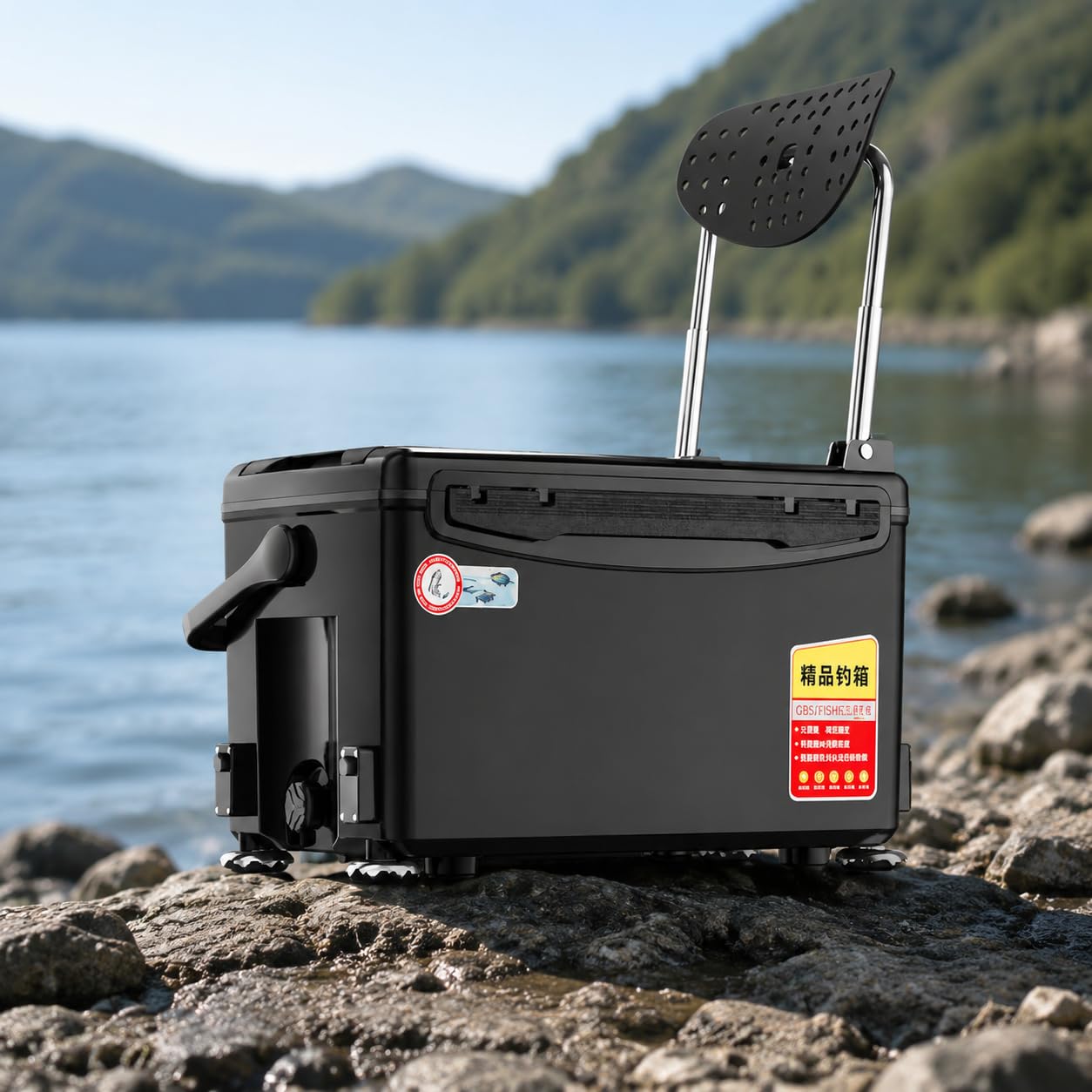 Multifunktionaler Angelkoffer mit Sitz, 9L, 500kg Tragkraft, Dunkelgrau, Stabile, Tackle Box für Angler, three-point mit Werkzeugfach