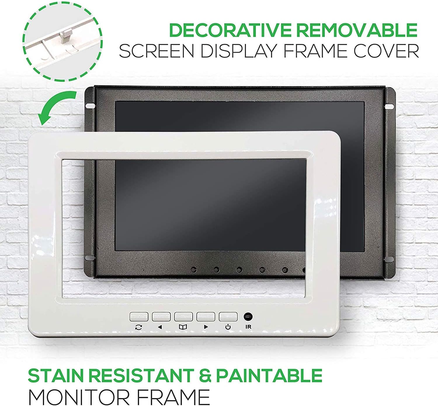 Pyle PLVW92U monitor with its rugged metal display panel and a separate decorative removable screen display frame cover.