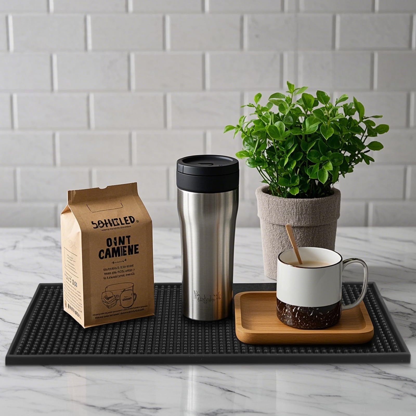 MOUYAT 8 tappetini da bar in PVC, 15,2 x 30,5 cm, colore nero, per cucina, piano di lavoro, hotel
