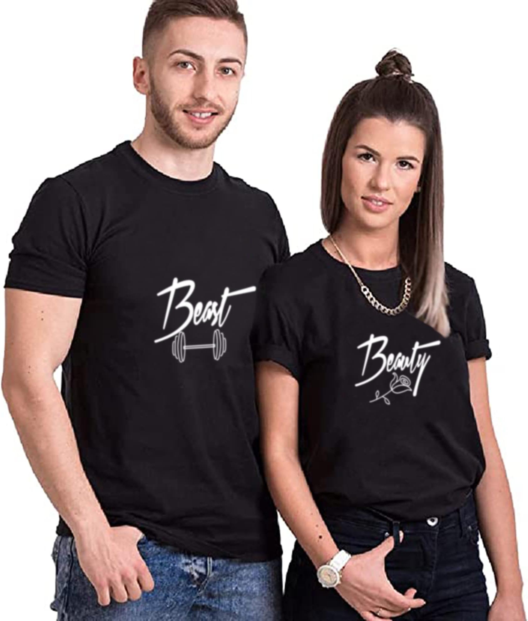 Beast Beauty Matching Couple T-Shirt for Husband Wife,Pure Cotton Matching T-Shirt for Lover(PRICED for 1 T-shirt)