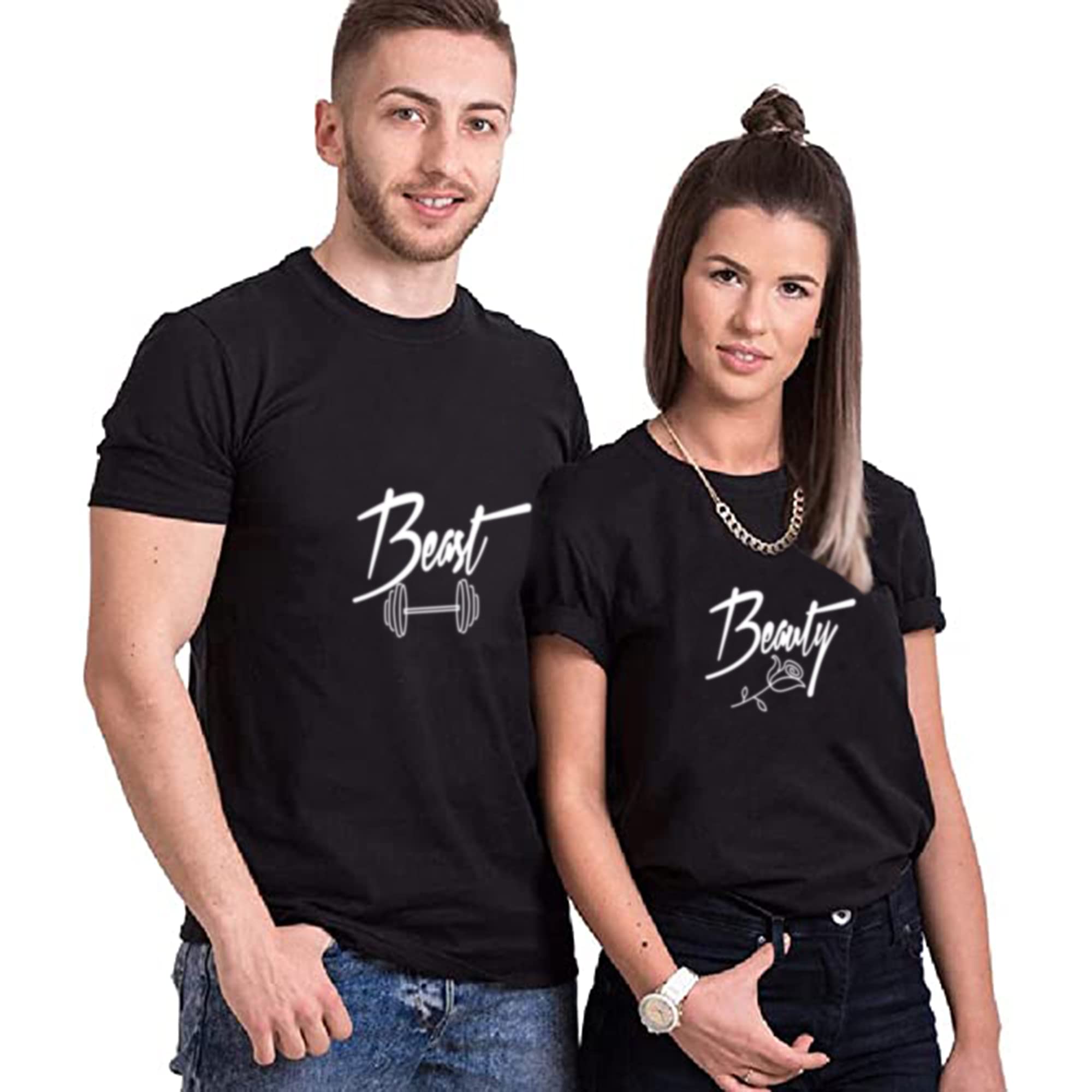 Beast Beauty Matching Couple T-Shirt for Husband Wife,Pure Cotton Matching T-Shirt for Lover(PRICED for 1 T-shirt)
