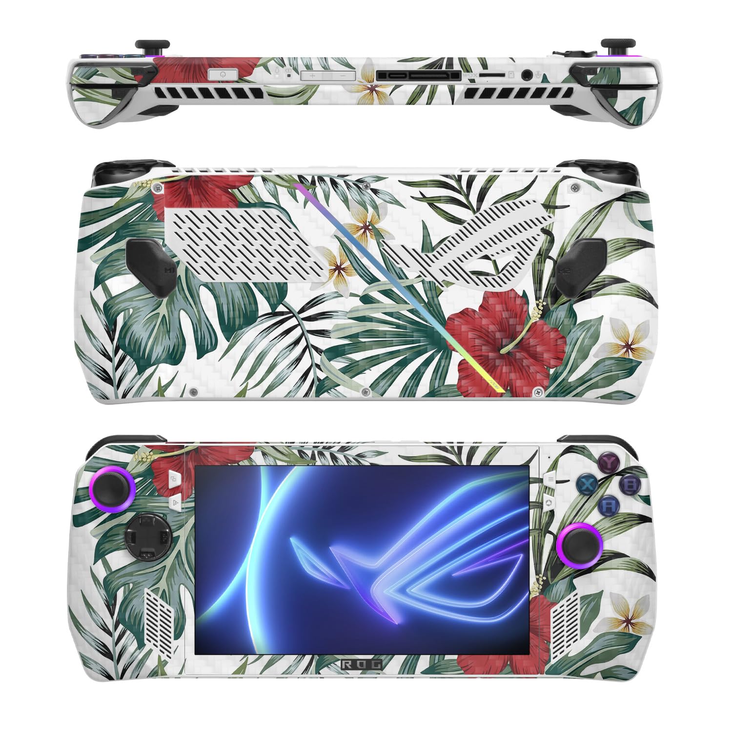 MightySkins Carbon Fiber Skin Compatible with Asus ROG Ally - Tropical Hibiscus | Protective, Durable Textured Carbon Fiber Finish | Easy to Apply