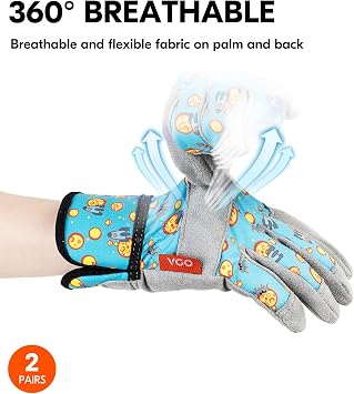 Vgo... 2Pairs 6-7 Years Kids Gardening Gloves,Children Yard Work Gloves,Soft Safety Outdoor Playing Gloves(Size KID:L,2 Color,KID-MF3561)