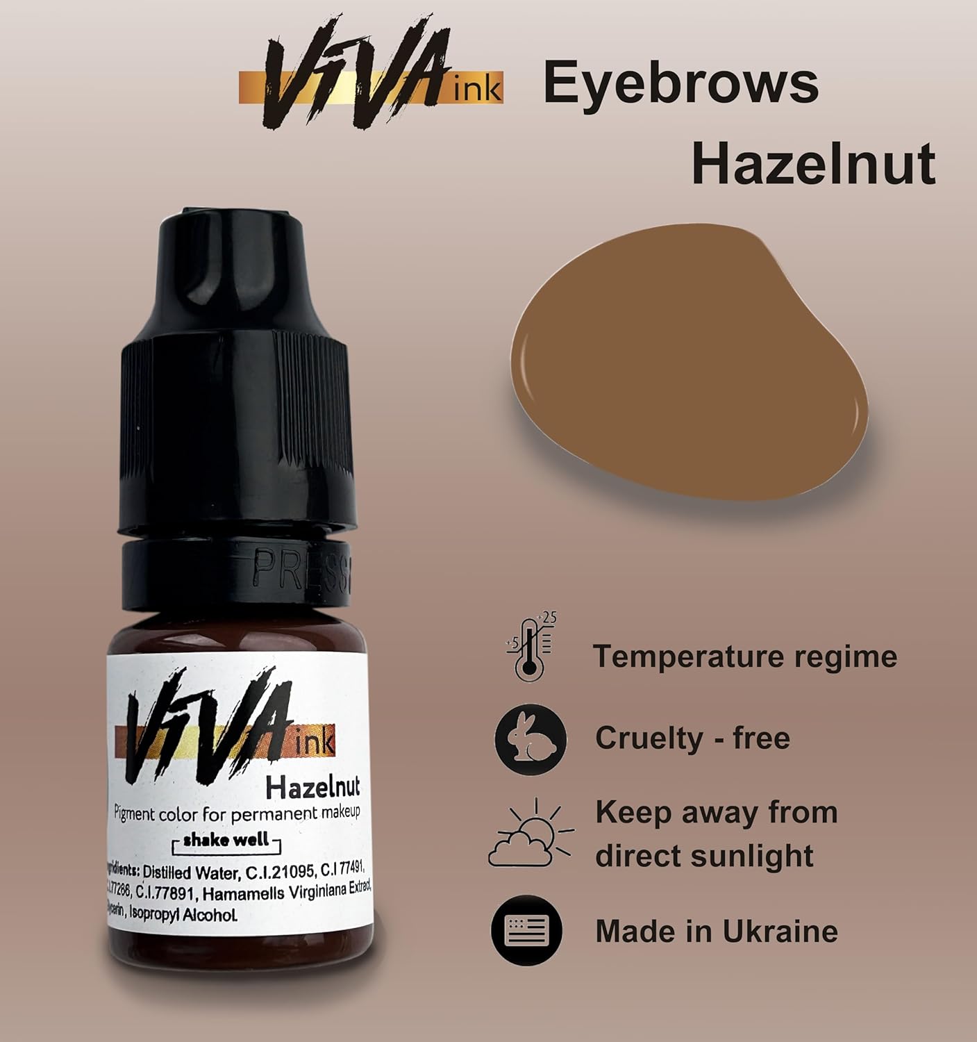 Eyebrow Permanent Makeup Ink – Hazelnut – Long Lasting Permanent Eyebrow Pigment for Microblading Saturated and Natural Colored Ink for Eyebrow Tattoo (0.2 oz)
