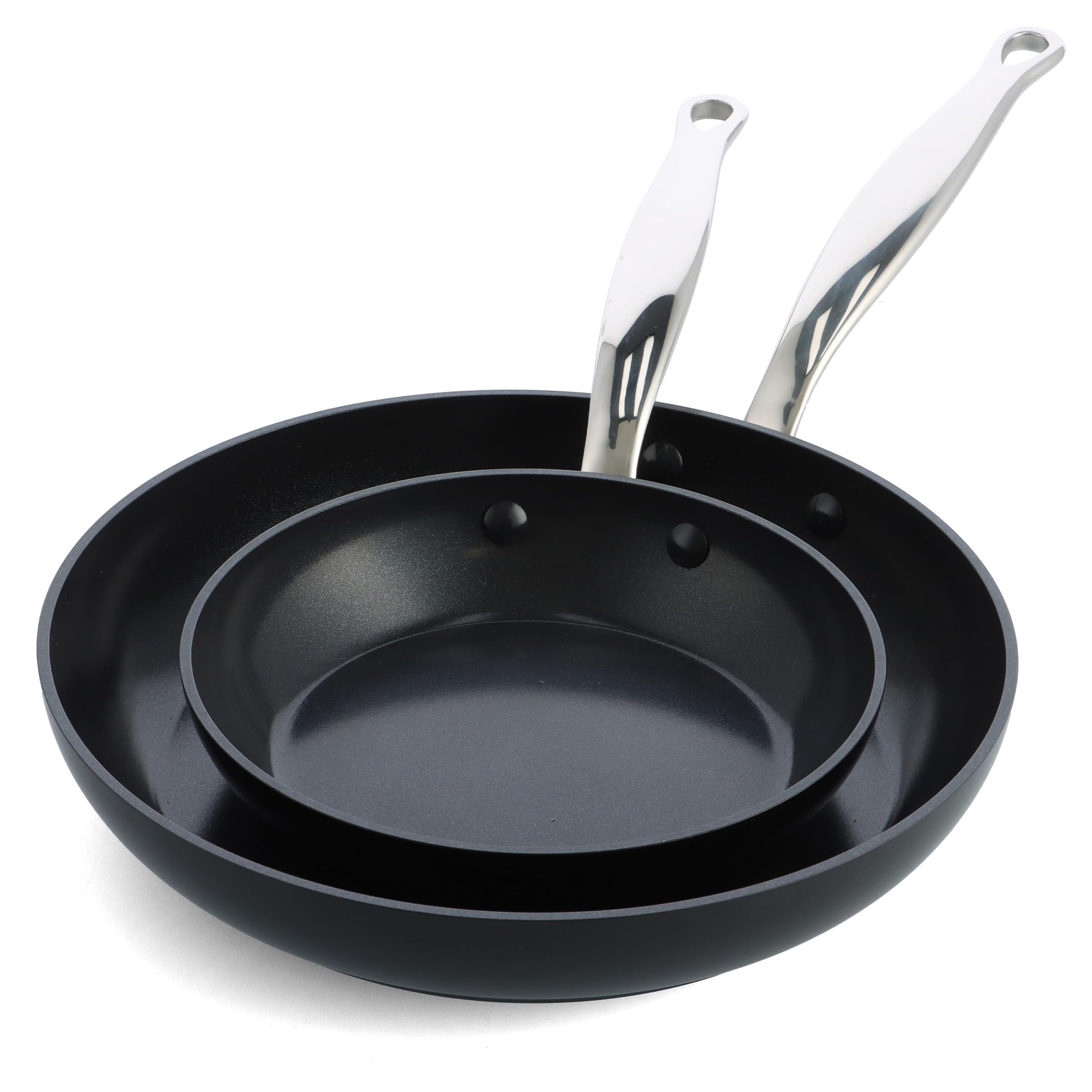 GreenPan Barcelona Hard Anodized Healthy Ceramic Nonstick 2-Piece Frying Pan Skillet Set, 20 cm & 28 cm, PFAS Free, Stainles Steel Handle, Extra Strong Scratch Resistant, Induction, Oven Safe, Black