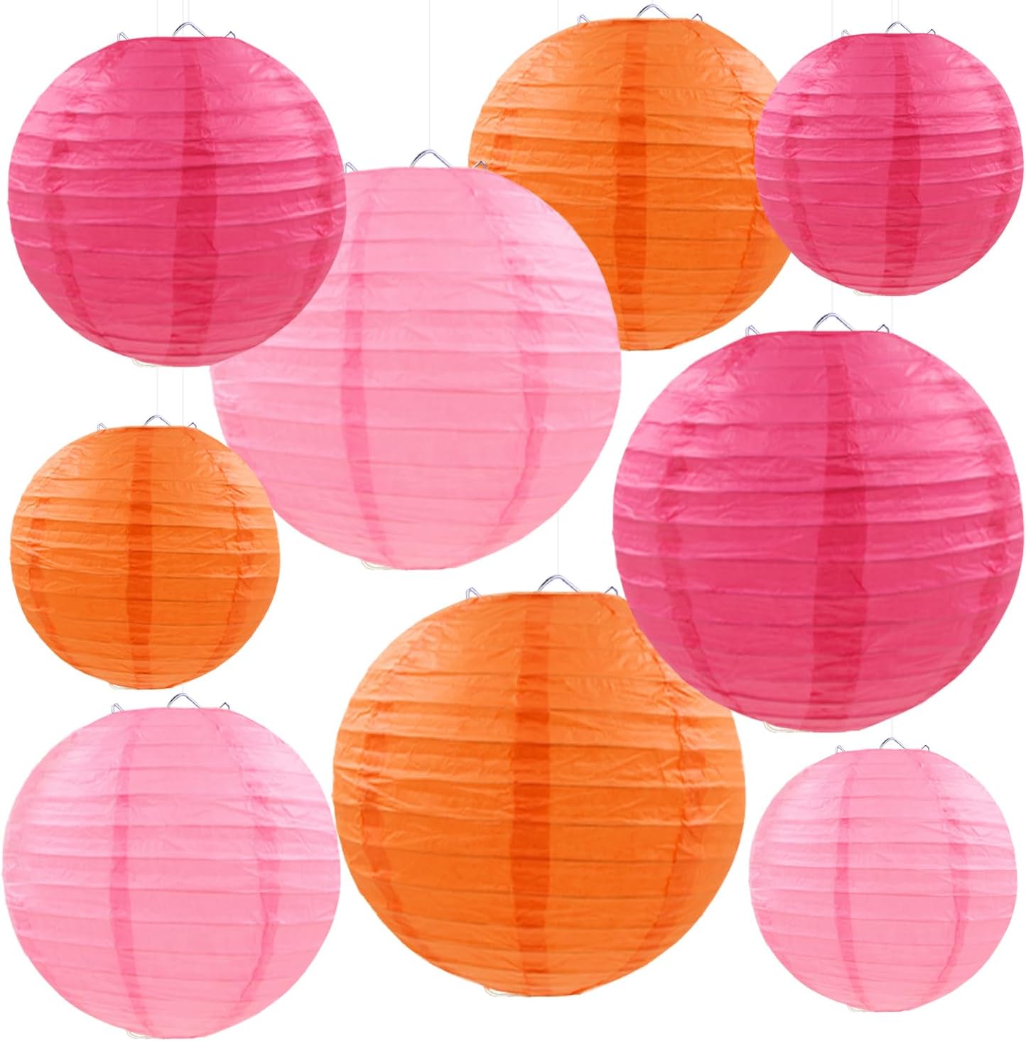 FUGUIR 9PCS Pink Orange Rose Red Paper Lanterns - 6/8/10 Inch Round Hanging Decor for Weddings, Birthdays, Baby Showers & Fall Parties