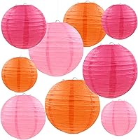 FUGUIR 9PCS Pink Orange Rose Red Paper Lanterns - 6/8/10 Inch Round Hanging Decor for Weddings, Birthdays, Baby Showers & Fall Parties