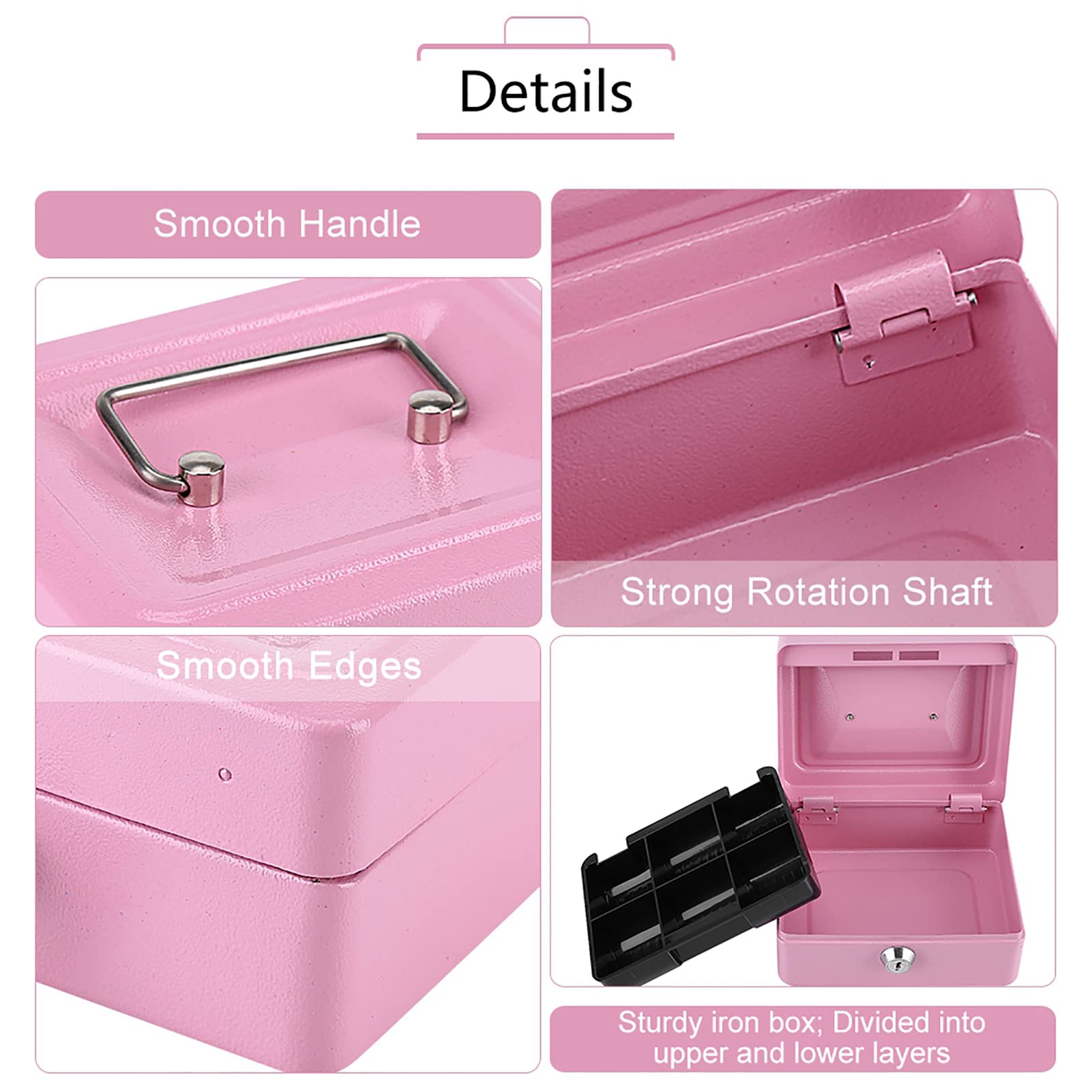 Fireproof Waterproof Box With Key Lock, 1pc Portable Small Fireproof Safe Steel Petty Lockable Fire Proof Safe With Handle For Home Office Storge(Pink) - Image 3