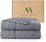 Amélie Home Refroidissement Comforter Queen Size, Couverture de refroidissement légère double-side pour les personnes à sommeil chaud, Q-Max 0.43 Refroidissement respirant pour les sueurs de nuit, 90" x 90", Heather Charcoal Grey