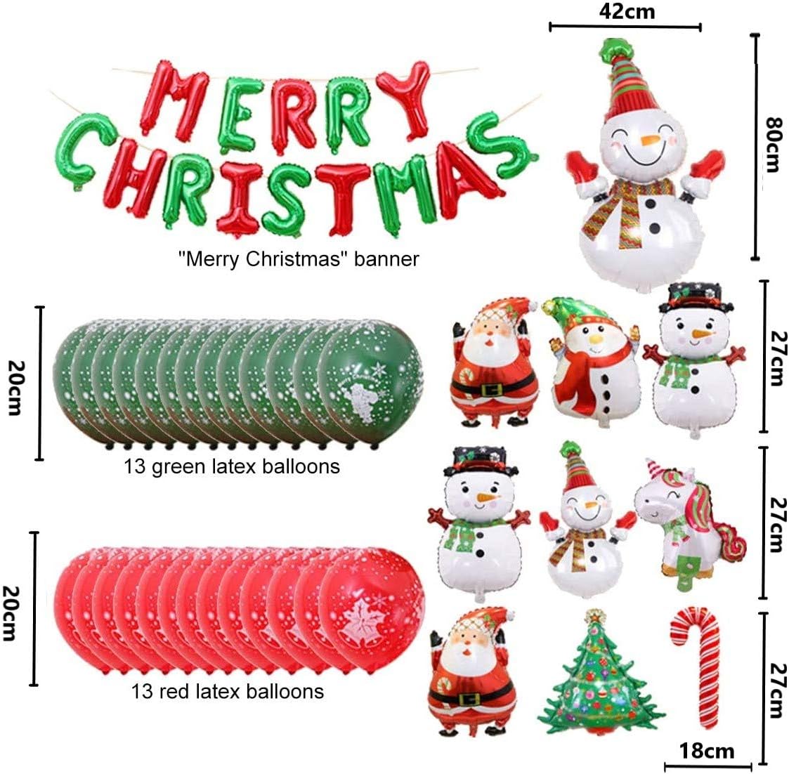 KAHEIGN 50Pcs Christmas Balloon Decoration Kit, Merry Christmas Banner, 10Pcs Santa Claus Snowman Foil Balloon - Image 4