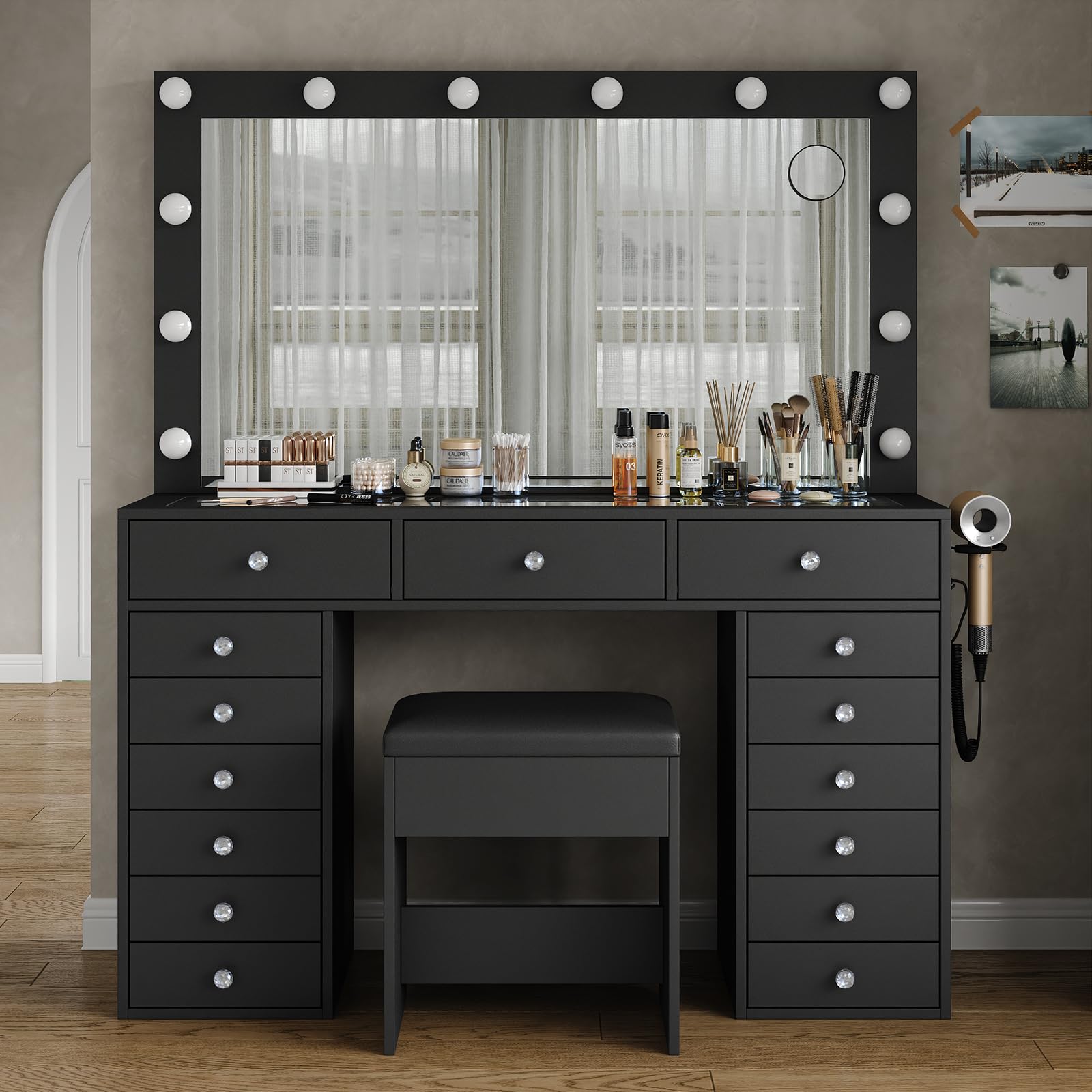 Amazon.com: Yanosaku 47.2'' Makeup Vanity Desk with 15 Drawers
