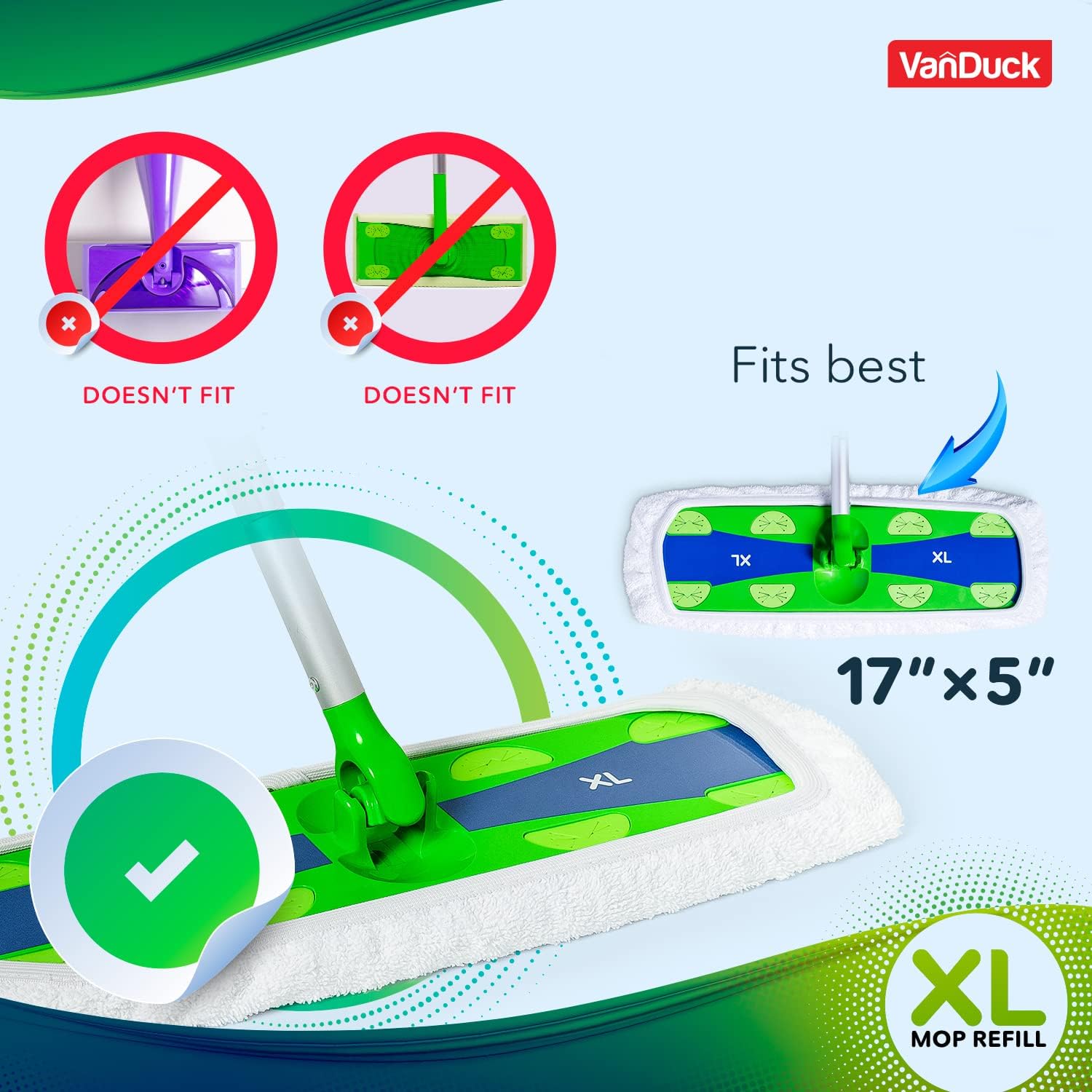 VanDuck XL Cotton Mop Pads Compatible with Swiffer XL (6 Pack) - Extra Large Wet and Dry Pads Refills - Cotton Covers Reusable Mop Heads (Handle is Not Included)