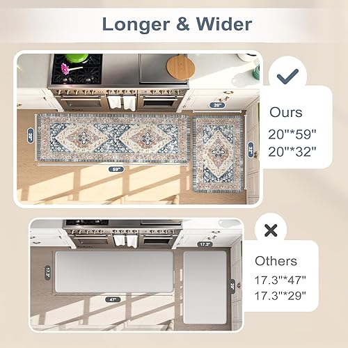 Vista 376 de KIMODE - Juego de 2 tapetes de cocina bohemios, antifatiga, antideslizantes, impermeables, ergonómicos, acolchados, cómodos, para lavandería, Caqui