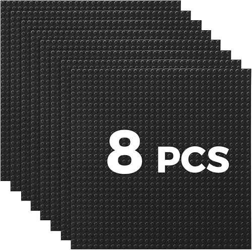 Classic Baseplates Building Plates-10" x 10" Building Boards,100% Compatible with All Major Brands and Activity Table, Creative Platforms Mats for Toy Bricks (Black, 8 Pack)
