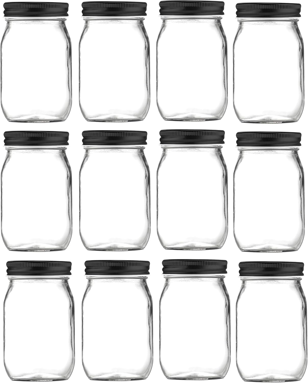 Nakpunar 12 pcs, 4 oz Mason Glass Jars with Black Lids