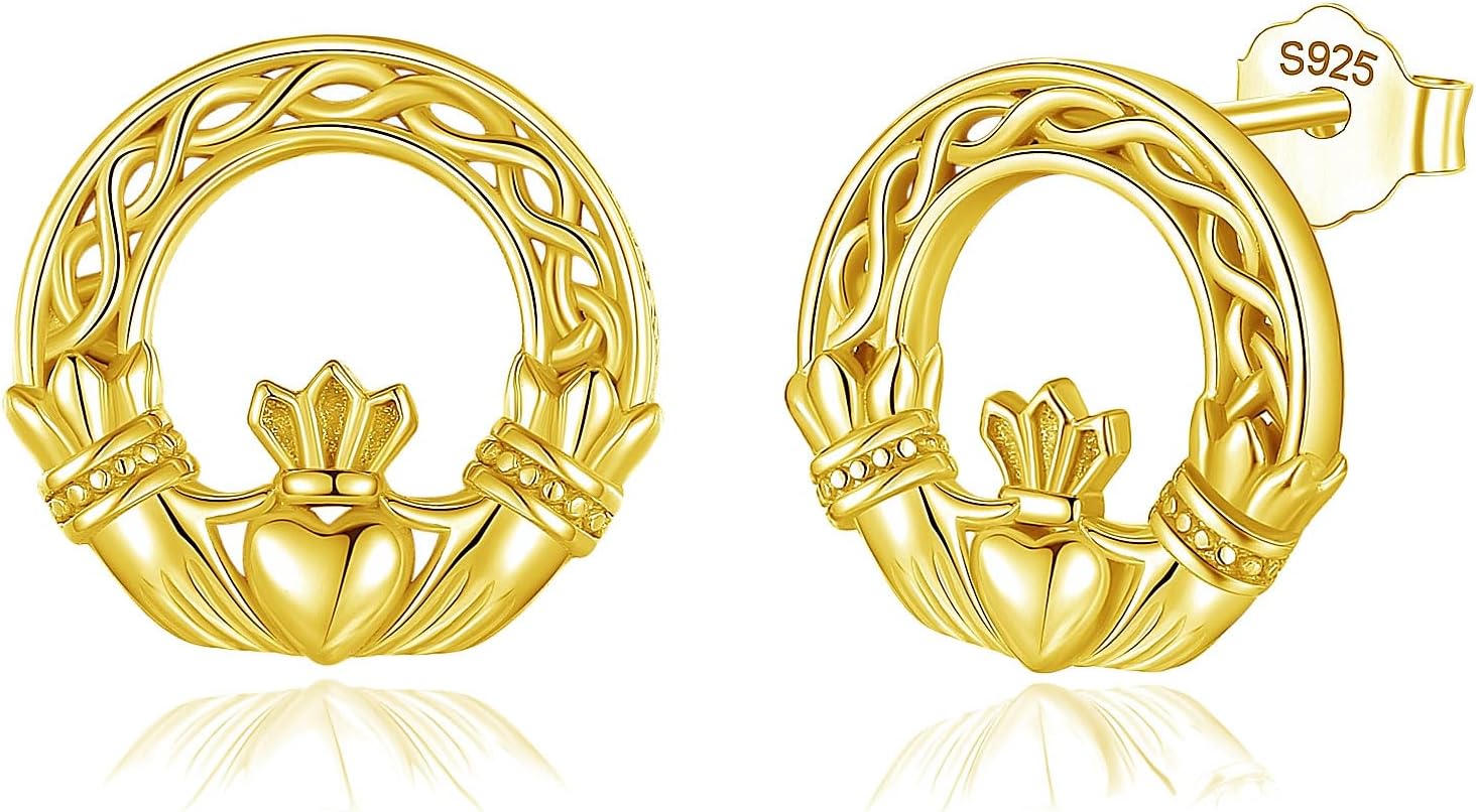 INFUSEUIrish Gifts Celtic Knot Shamrock Claddagh Earrings for Women Girls Sterling Silver Jewelry