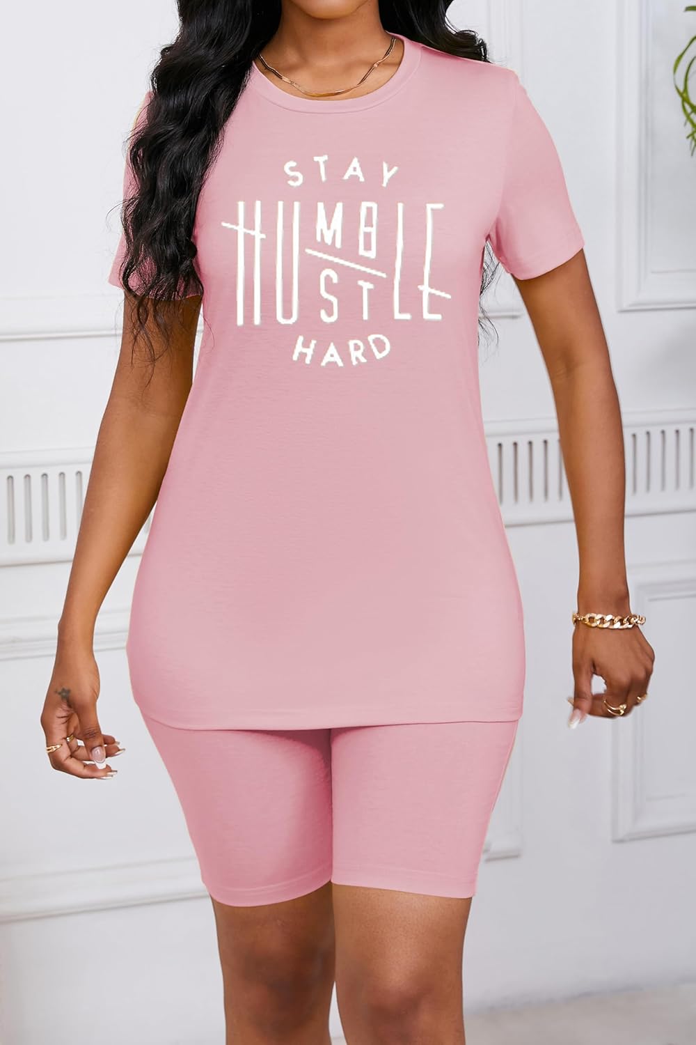 PINSV Women's 2 Piece Outfits Summer Printing Bodycon Short Pants Workout Sets - Image 6