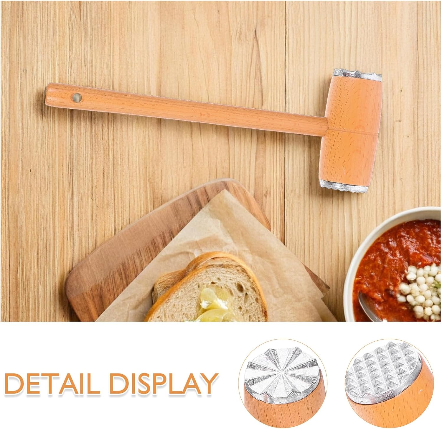 BESPORTBLE 2pcs Meat Tenderizer Mallet Set, Beech Wood Steak Hammer Tool for Flattening and Pounder Meat, Kitchen Gadget for Beef, Poultry, and Chicken Cooking