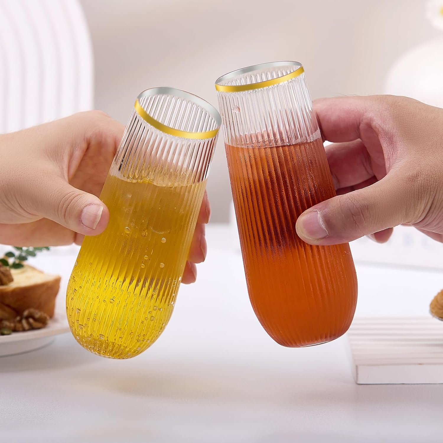 48 Pack Stemless Plastic Champagne Flutes Disposable 9 Oz Clear Plastic stripe Champagne Glasses Mimosa Glasses with Gold Rim Unbreakable for Party Wedding Birthday (Heavy Duty) - Image 5