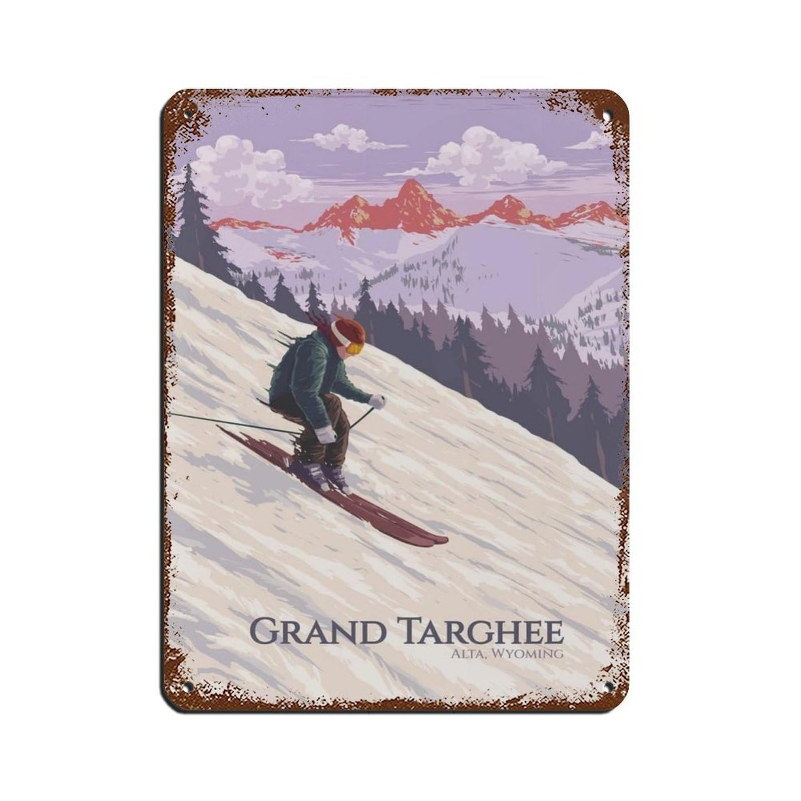 Plaque de ski Wyoming Grand Targhee pour décoration murale bistrot