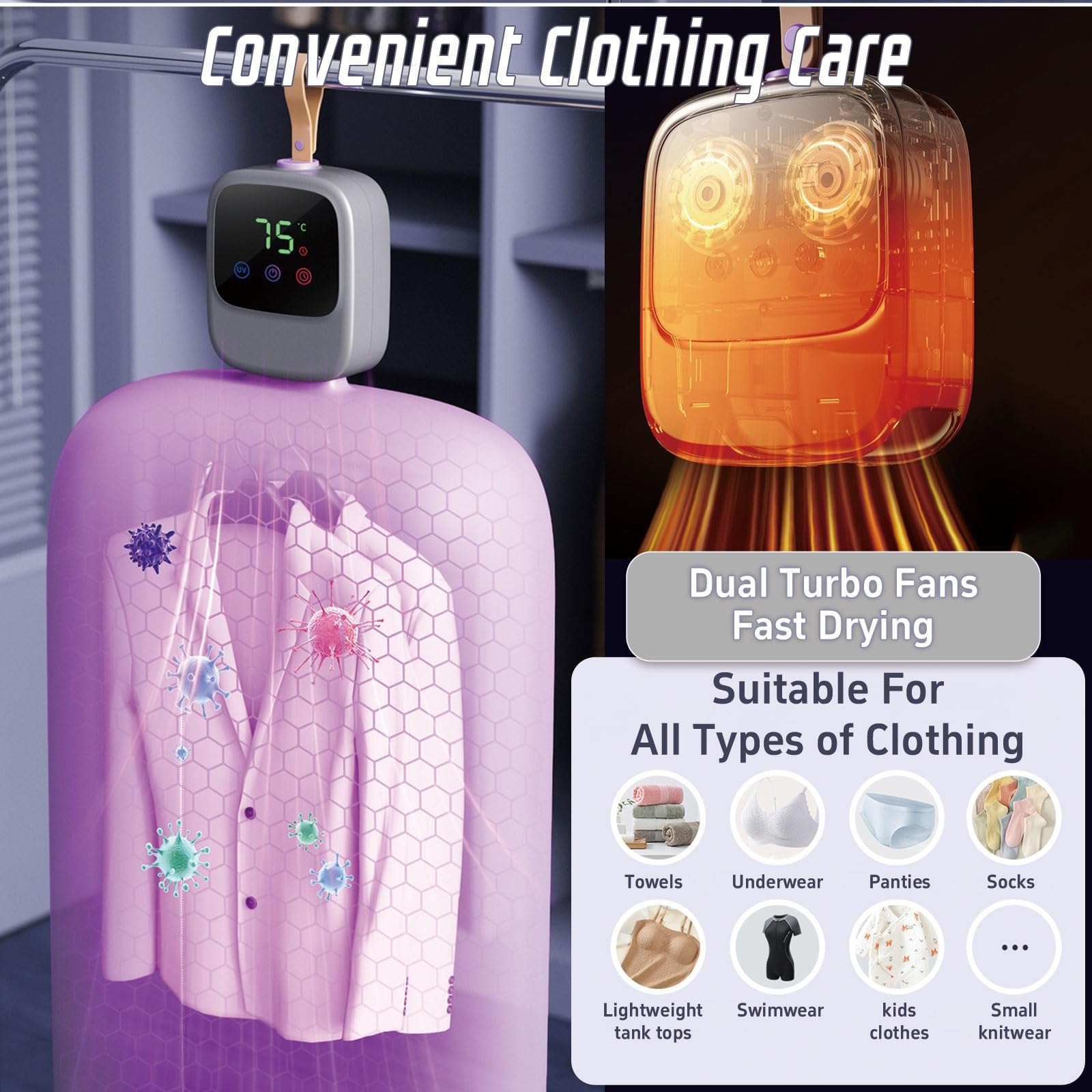Secadora De Ropa Eléctrica Compacta, Ligera Y De Viaje, Con 3 Temporizadores (2/4/8H) Y 3 Controles De Temperatura (55/65/75℃), Para Casa, Apartamento Y Viajes(Blue)