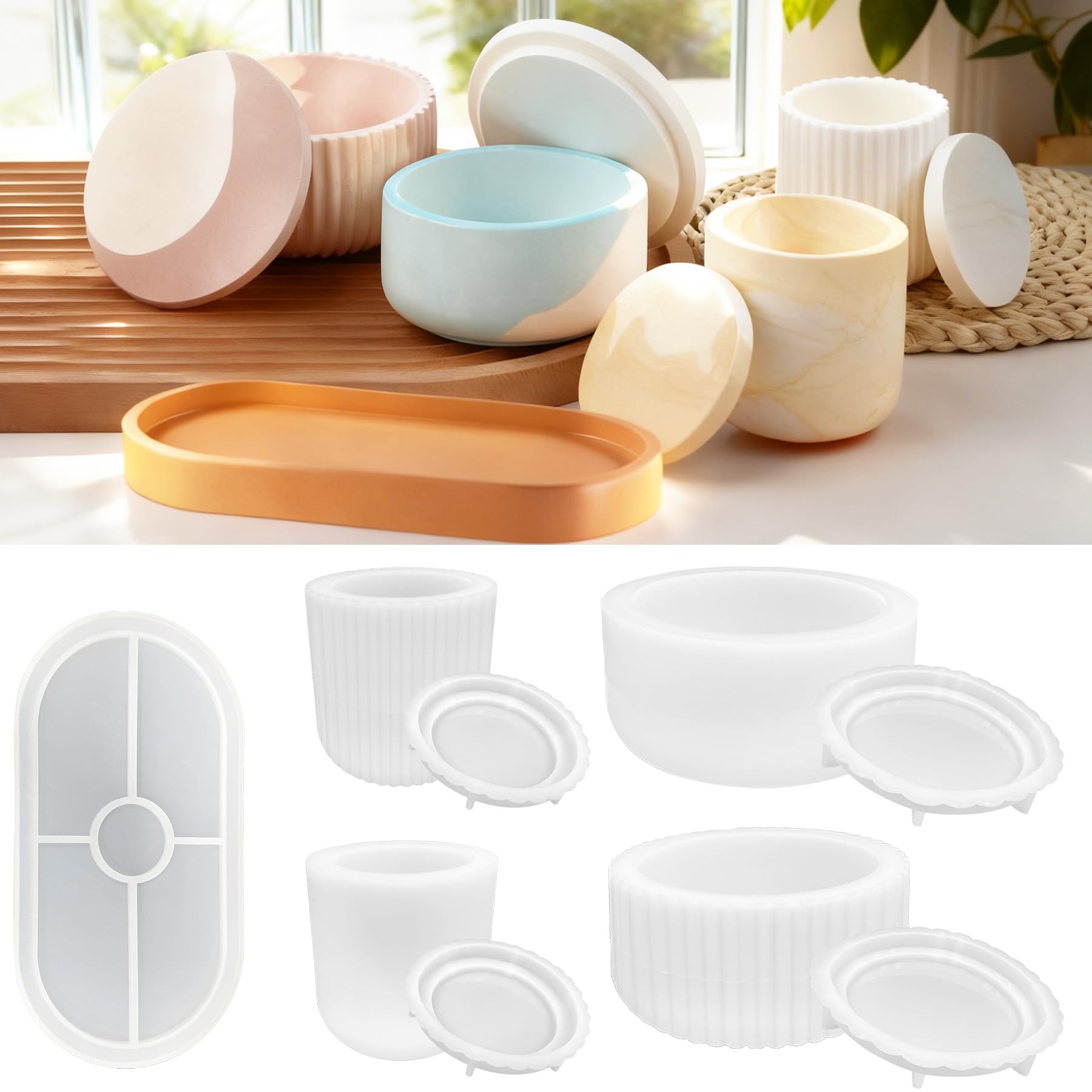 YeahBoom 5 Stück Vase Silikonform,4 Vases+1 Paletten,DIY Vases Resin Formen,Vase Gießformen,Blumenvase Silikonformen,Handgefertigte Silikonform,Epoxidharz Formen Moulds,Zur Herstellung von Vasen