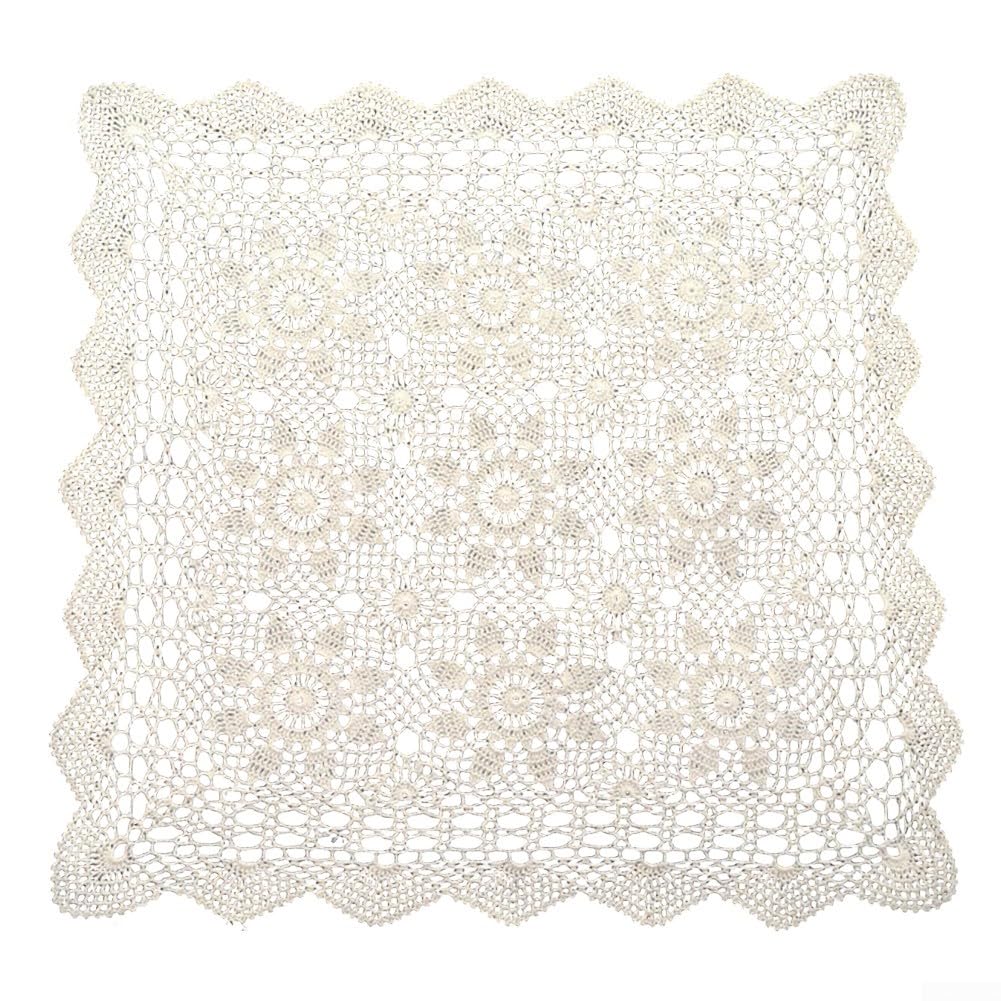 Napperon au crochet carré en coton blanc, le napperon de table lavable pour déco rétro