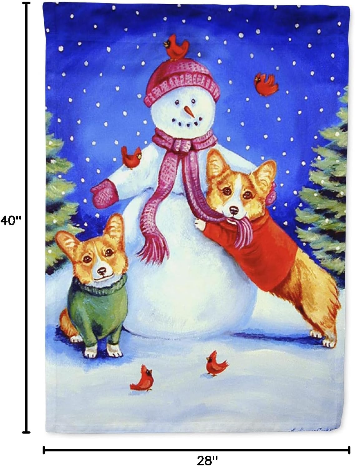 Caroline's Treasures 7048CHF Snowman with Corgi House Flag Large Porch Sleeve Pole Decorative Outside Yard Banner Artwork Wall Hanging, Polyester, House Size, Multicolor