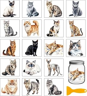 GLOBLELAND 18 Sheets Cute Cat Rub on Transfer 3.9x3.6inch Colorful Realistic Cat Vase Home Decals Animals Cup Transfer Stickers for Furniture Vase Glass Art Crafts Decorations