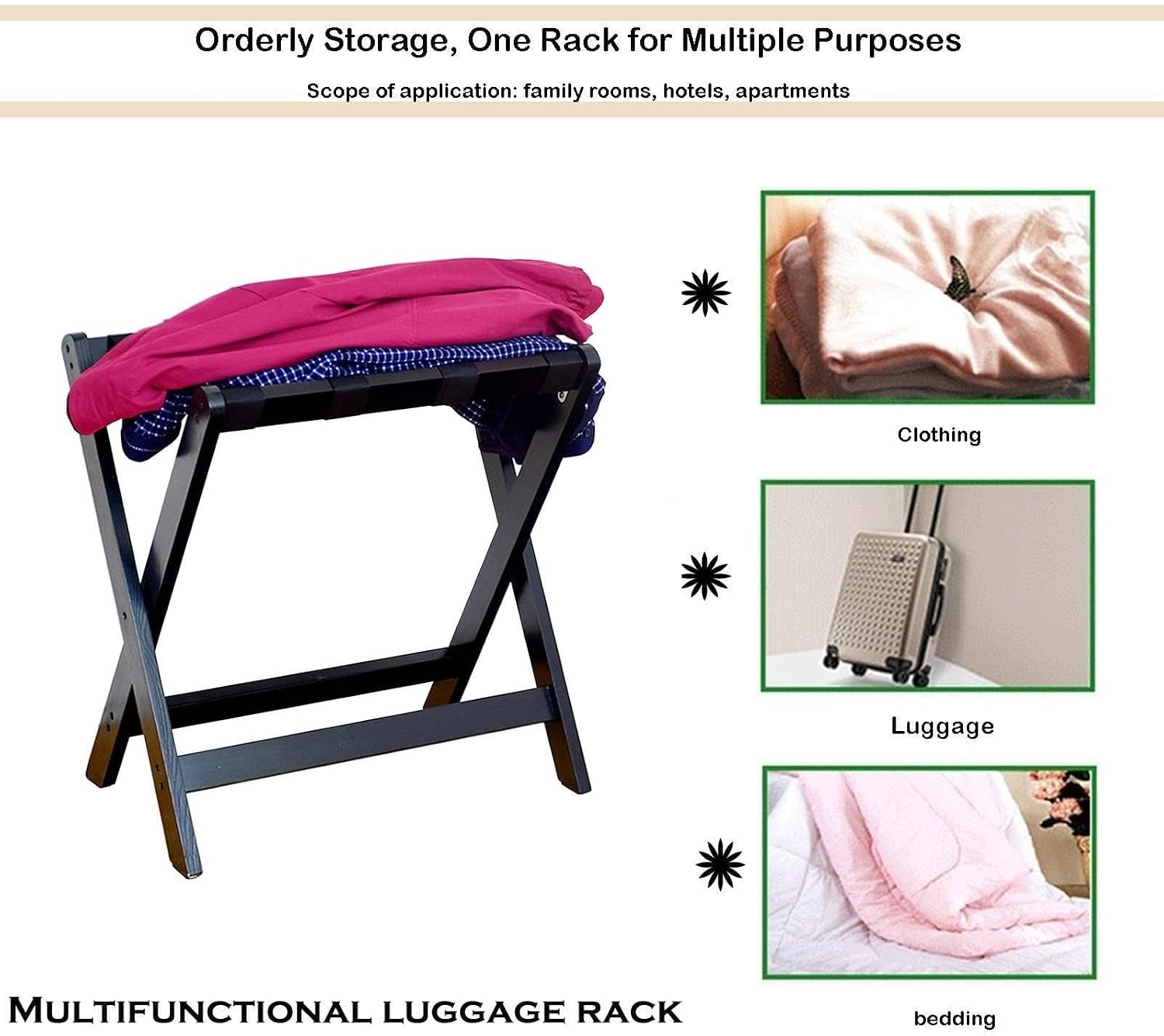 Luggage Rack Luggage Racks for Suitcases Foldable Suitcase Holder Suitcase Holder with Nylon Straps, Solid Wood Travel Luggage Rack, Guest Room, Hotel, Shelving,Red-4pcs