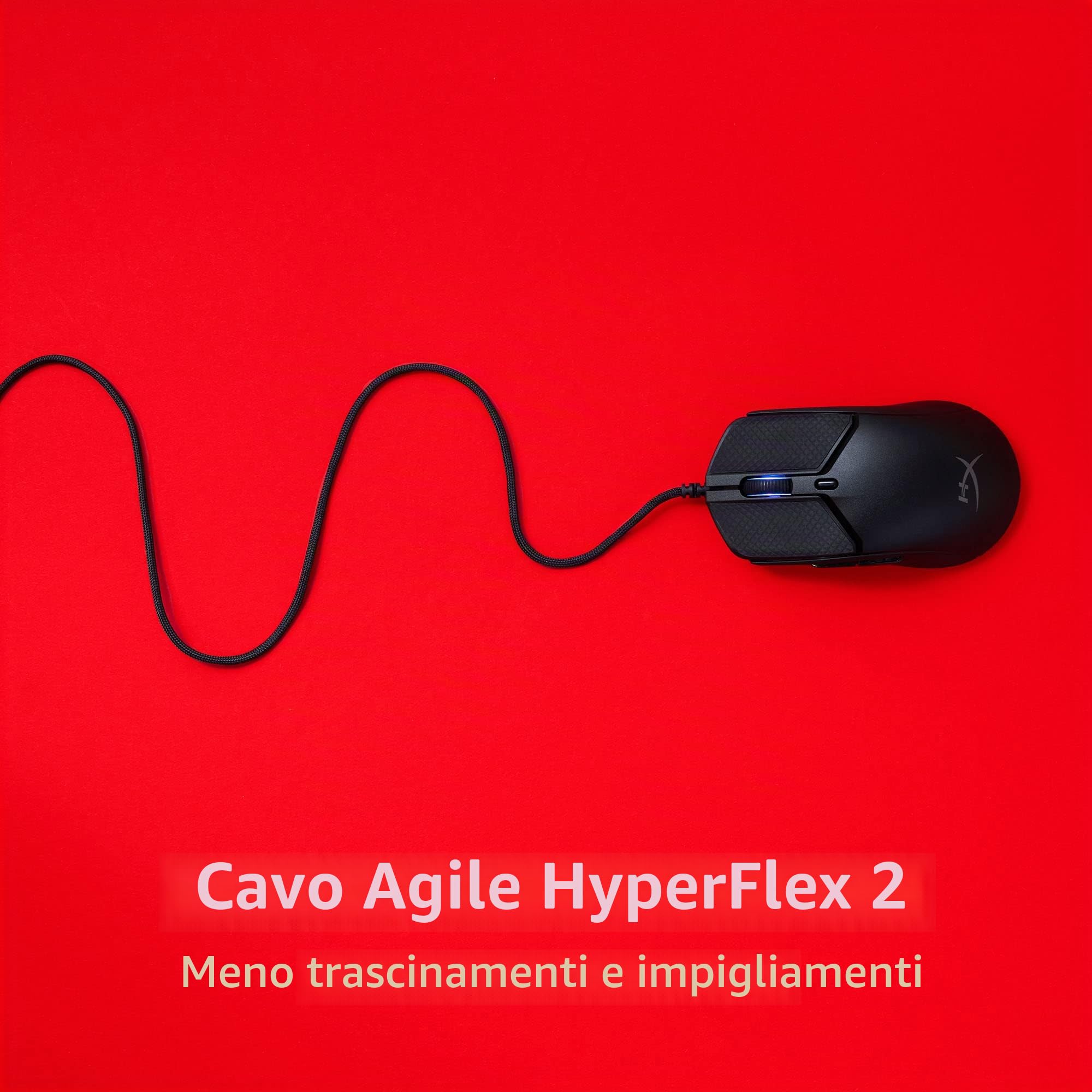 HyperX Pulsefire Haste 2, Mouse Gaming Cablato, Illuminazione RGB, 6 Tasti Programmabili, 26000 DPI, Resistenza fino a 100 Milioni di Clic, Cavo HyperFlex 2, Compatibile con Diverse Piattaforme, Nero