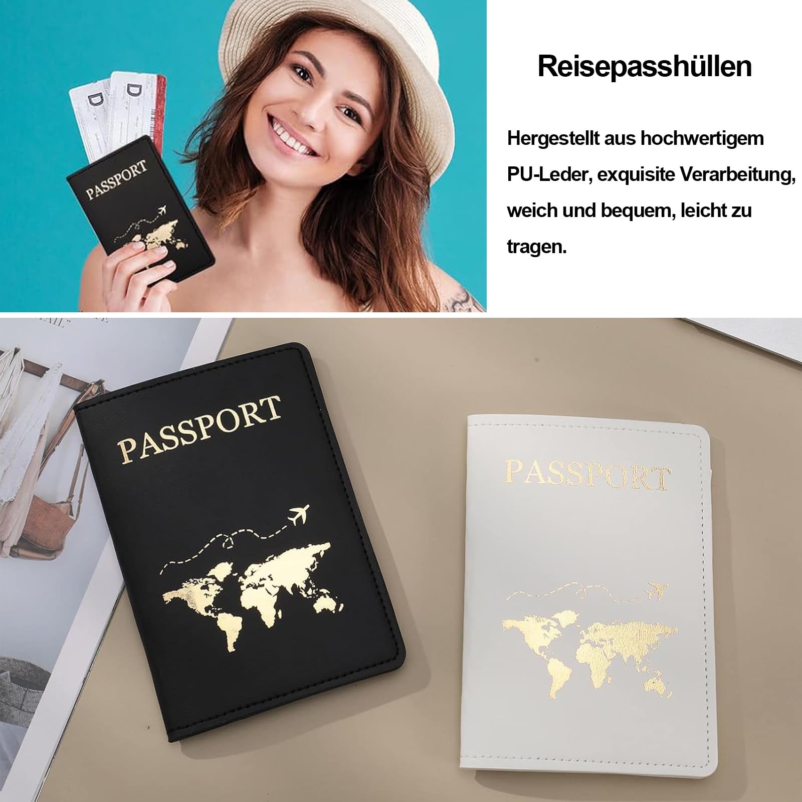 Étui pour passeport, organiseur carte et identité, support passeport et carte de crédit, noir