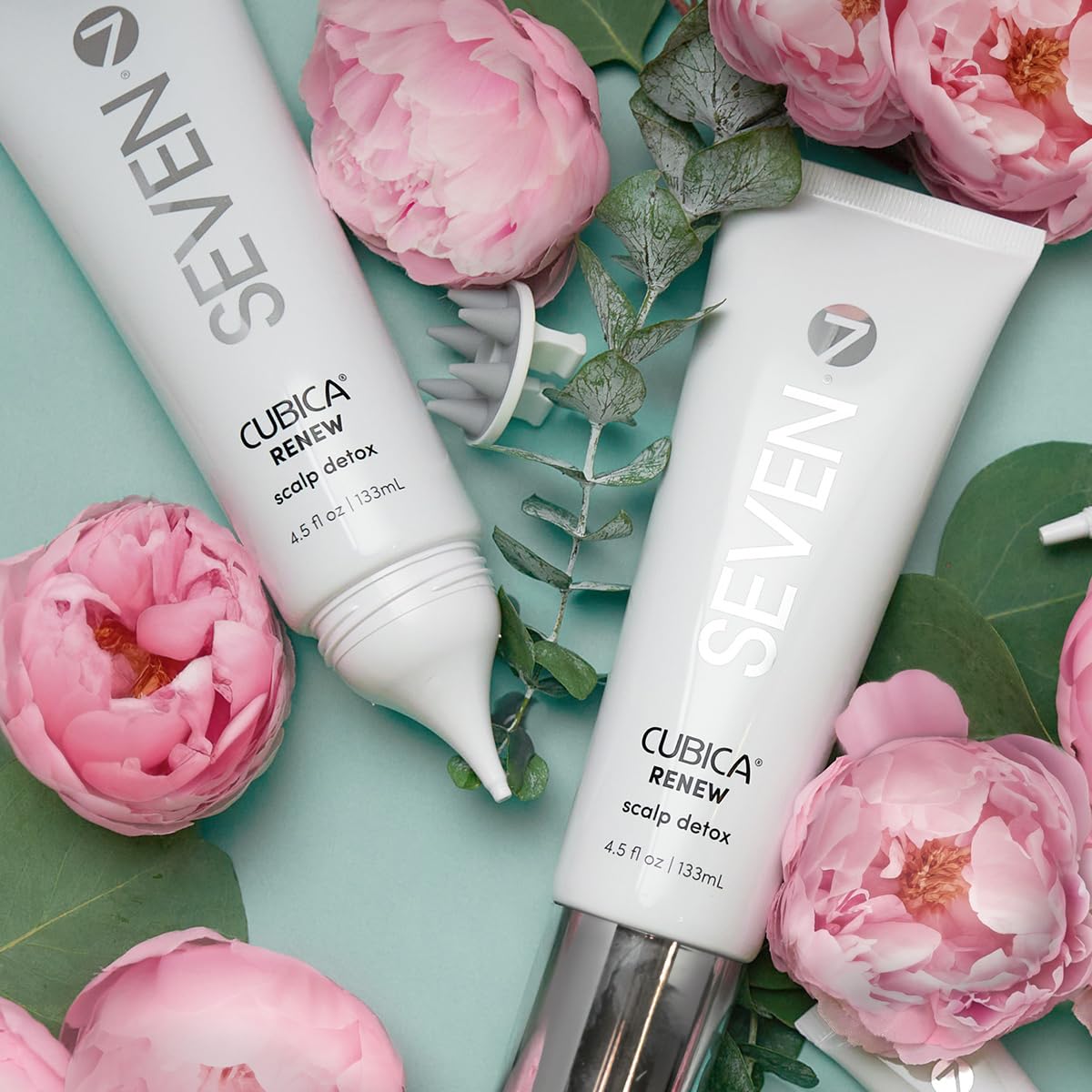 SEVEN Haircare CUBICA RENEW Scalp Detox Haircare Exfoliator Pre-Shampoo Deep Conditioning Hair Mask Treatment for Dry Damaged Hair with Eucalyptus, Charcoal, Kaolin & Papaya, Made in USA, 4.5 oz