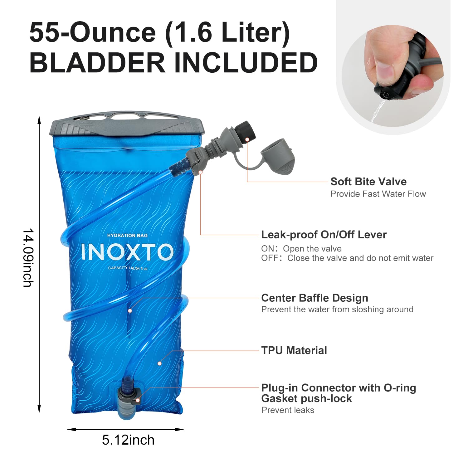 IX INOXTO Zaino da corsa con sacca d'acqua da 1,6 l, per donne e uomini, regolabile, per trail running, escursionismo, ciclismo, maratona