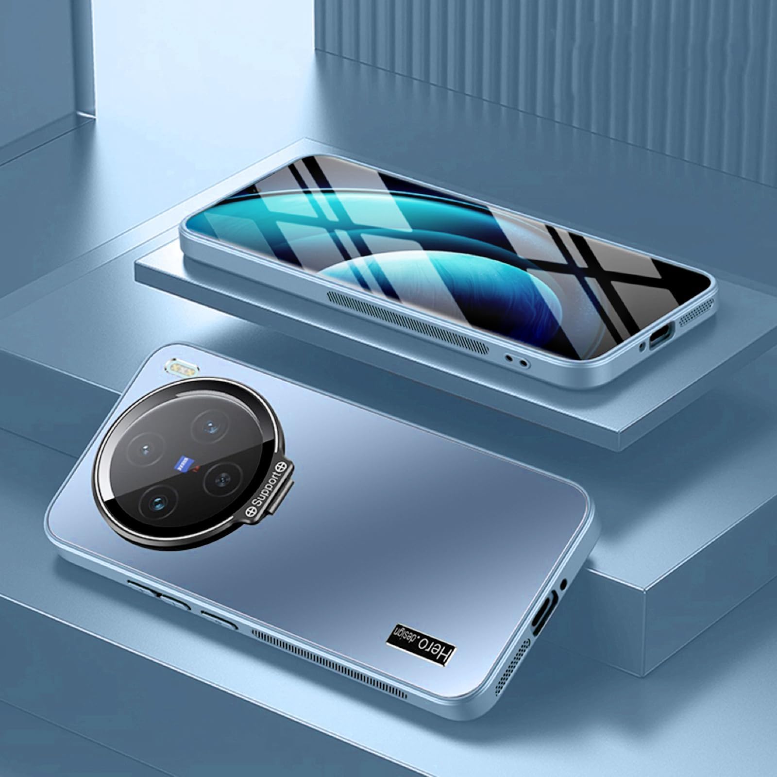 TIANYUE Case for vivo X200 Pro, Slim Shell Film Integrated Phone Case with stand, PC Hard Cover for vivo X200 Pro-light blue