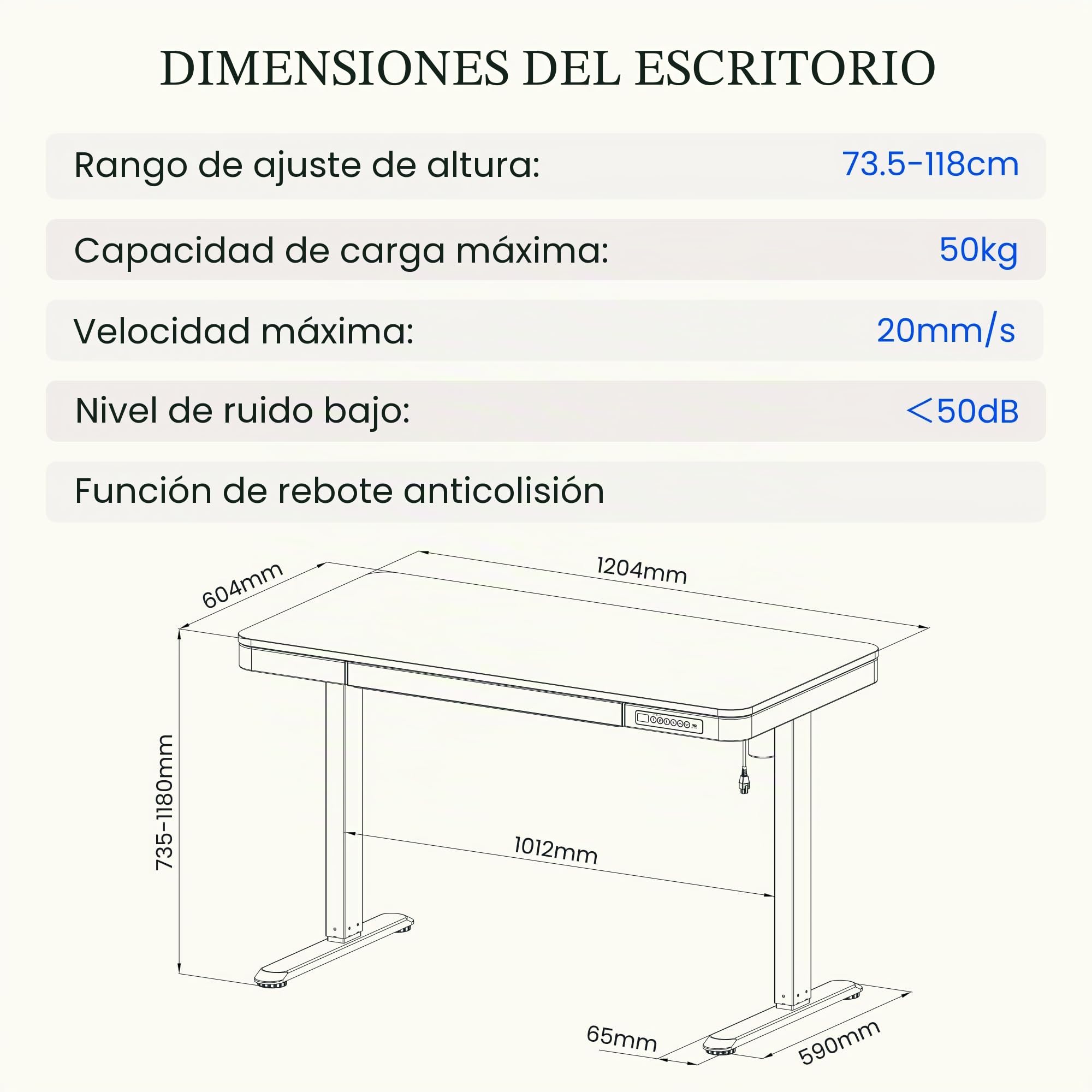 FLEXISPOT Q3 Escritorio Elevable Escritorio con Tablero Entero, Standing Desk, Mesa de Elevable con Función de USB Y Táctil, Tocador con Cajón 120x60cm (Blanco)
