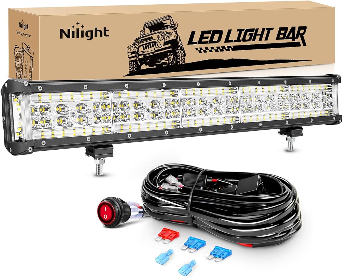 Nilight 22 Inch Side Shooter LED Light Bar Quadruple Row Spot Flood Combo Lights w/Wiring Kit for Fog Driving Work Lighting on Truck Tractor SUV ATV UTV Golf Cart Boats