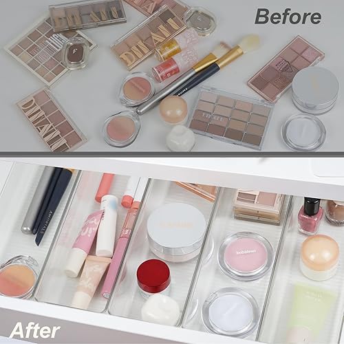 Miniatura 4 de Juego de cubos organizadores de cajones transparentes, bandejas rectangulares transparentes, organizador de maquillaje y almacenamiento de tocador,